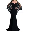 Saboroma Floral Applique Mermaid Gown In Black