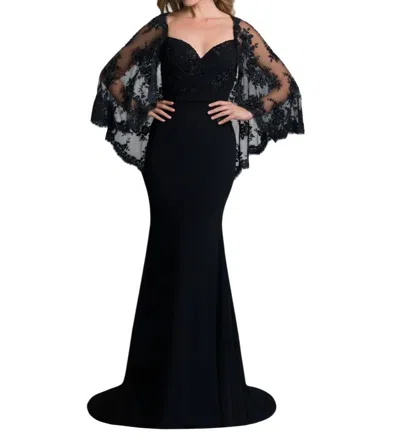 Saboroma Floral Applique Mermaid Gown In Black