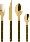 Sabre Gold & Green Bistrot Solid Flatware Set, 4 Pcs In Fern