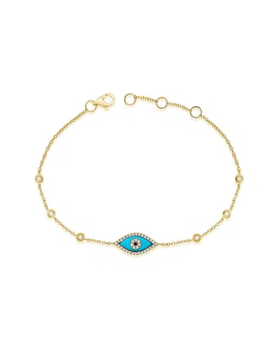 Sabrina Designs 14k 0.16 Ct. Tw. Diamond & Turquoise Evil Eye Bracelet