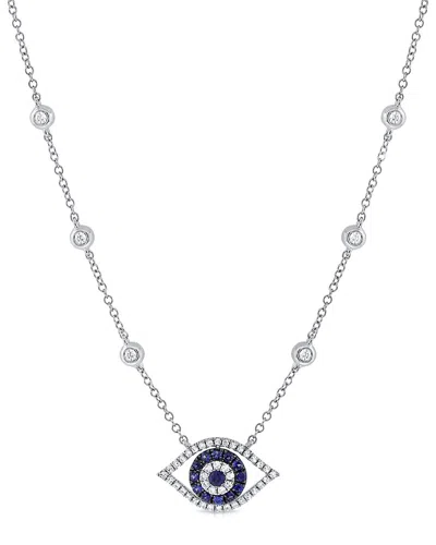SABRINA DESIGNS SABRINA DESIGNS 14K 0.39 CT. TW. DIAMOND & SAPPHIRE LAYERED EVIL EYE NECKLACE