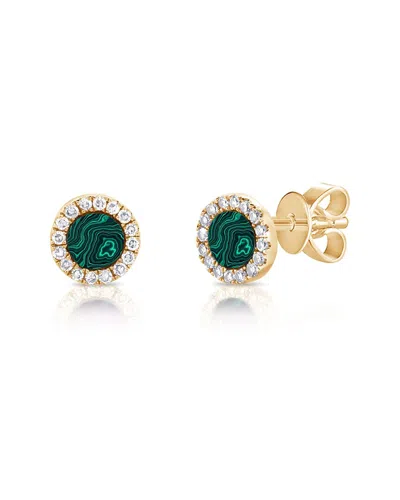 Sabrina Designs 14k 0.42 Ct. Tw. Diamond & Malachite Small Disc Studs In Gold