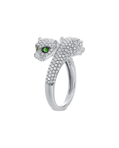 Sabrina Designs 14k 0.84 Ct. Tw. Diamond & Tsavorite Bypass Panther Ring In Silver
