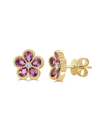 Sabrina Designs 14k 1.91 Ct. Tw. Diamond & Pink Sapphire Flower Studs In Gold