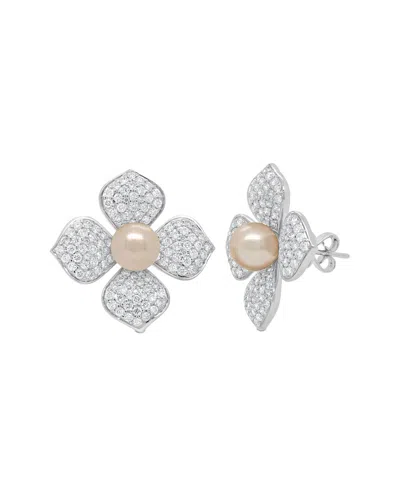 Sabrina Designs 14k 2.16 Ct. Tw. Diamond & Pearl Floral Earrings In Metallic