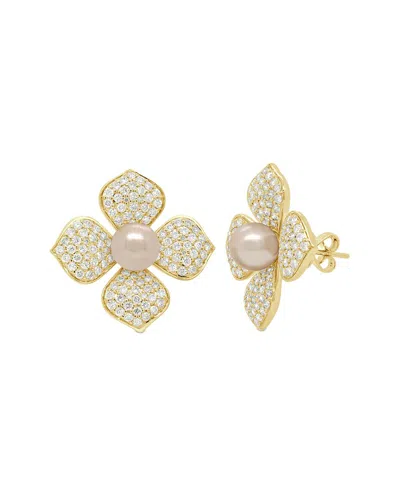 Sabrina Designs 14k 2.16 Ct. Tw. Diamond & Pearl Floral Earrings In Gold