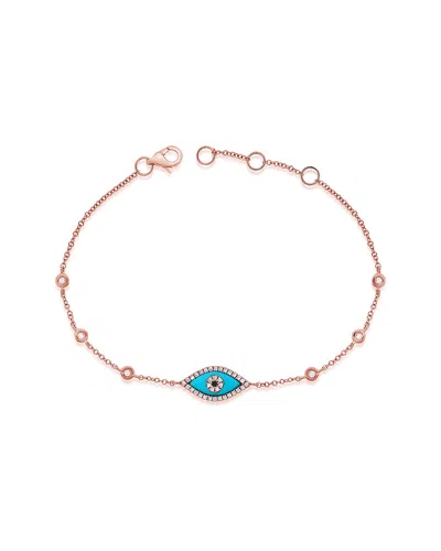Sabrina Designs 14k Rose Gold 0.16 Ct. Tw. Diamond & Turquoise Evil Eye Bracelet