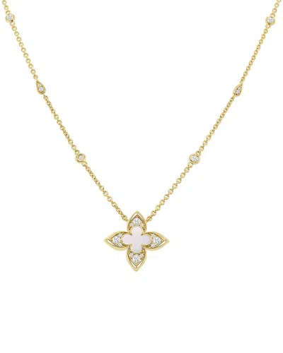 Sabrina Designs 14k Yg Diamond And Mother Of Pearl Clover Necklace In Gold