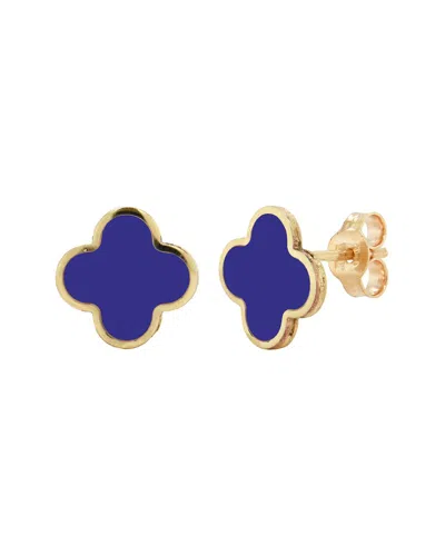 Sabrina Designs 14k Lapis Clover Studs In Gold