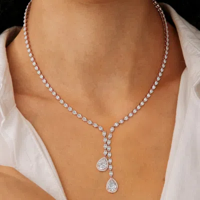 Sabrina Designs Lab Grown Diamonds 14k Gold Lab Grown Diamond Pear Halo Lined Double Lariat Necklace In Silver