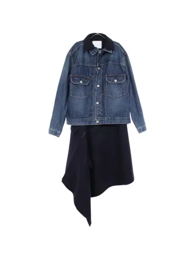 Pre-owned Sacai 2010s Denim-panel Asymmetric Dress In Blue