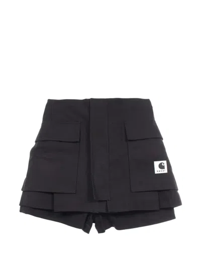 Pre-owned Sacai 2010s X Carhartt Wiplayered Duck Shorts In Black