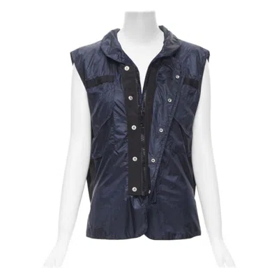 Pre-owned Sacai 2015 Navy Blue Light Nylon Technical Pocket Grosgrain Zip Vest S