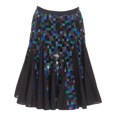 Pre-owned Sacai 2016 Blue Green Square Eyelet Embroidery Cotton Blend Flared Skirt Jp1 S