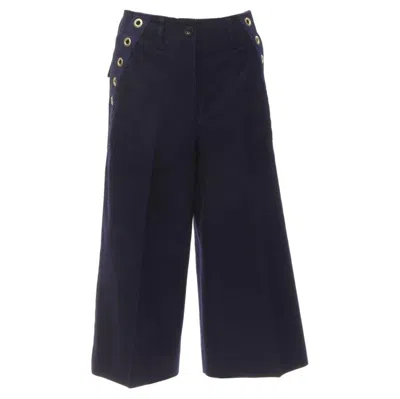 Pre-owned Sacai 2016 Navy Wool Gold Grommet Stud Trim Wide Leg Culotte Pants Jp2 M In Blue
