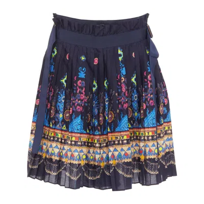 Pre-owned Sacai 2017 Navy Multicolor Circus Print Belted Pleated Wrap Skorts Jp1 S In Blue