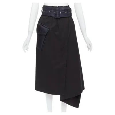 Pre-owned Sacai 2019 Black Cotton Nylon Padded Pocket Asymmetric Belted Skirt Jp1 S