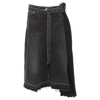 Pre-owned Sacai 2020 Black Cotton Wool Nylon Denim Pleats Deconstruction Shorts Jp3 L