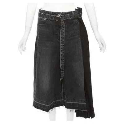 Pre-owned Sacai 2020 Black Cotton Wool Nylon Denim Pleats Deconstruction Shorts Jp3 L