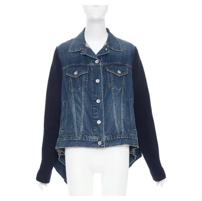 Pre-owned Sacai 2020 Denim Knit Hybrid Asymmetric Raw Hem Blue Cotton Jacket Jp2 M