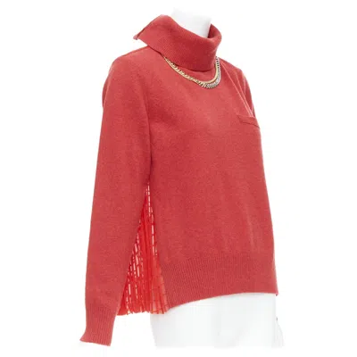 Pre-owned Sacai 2020 Red 100% Wool Gold Chain Necklace Turtleneck Sweater Top Jp3 L