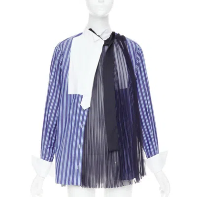 Pre-owned Sacai 2021 Blue Striped Cotton Bib Collar Sheer Panel Deconstructed Shirt Jp1 S
