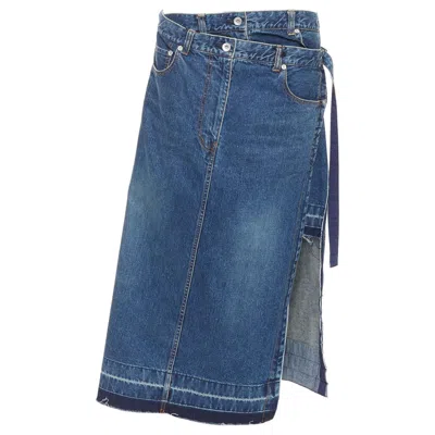 Pre-owned Sacai 2022 Blue Denim Deconstructed Overlapping Layered Skirt Jp4 Xl