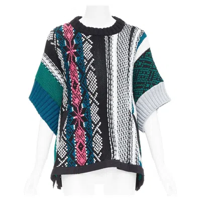 Pre-owned Sacai 2022 Rug Green Black Cotton Knitted Flared Sweater Jp3 L