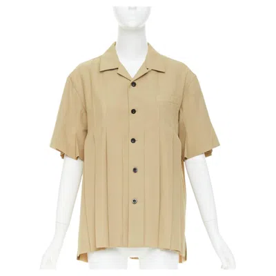 Pre-owned Sacai 2023 Runway Khaki Pleated Pocketed Short Sleeve Suiting Boxy Shirt Jp1 S In Sand