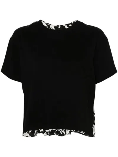 Sacai Floral-print Panelled Blouse In Black  