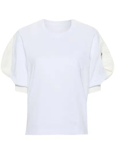 SACAI NYLON TWILL X COTTON JERSEY T-SHIRT,24.07169 101 WHITE