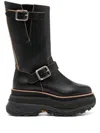 Sacai Leather Platform Biker Boots In Black  