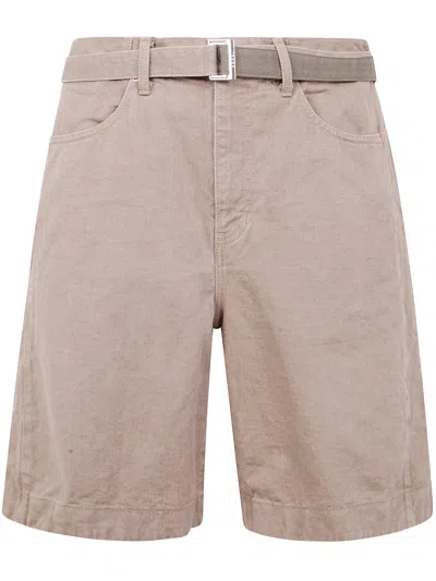 Sacai Belted Mid-rise Shorts In Beige
