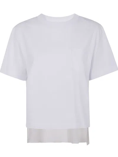 SACAI NYLON TWILL MIX COTTON JERSEY T-SHIRT,25.07690 101 WHITE