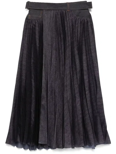 SACAI DENIM MIX SKIRT,25.07718 499 INDIGO