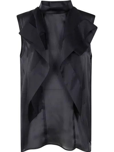SACAI SATIN X CHIFFON PULLOVER,25.07924 001 BLACK