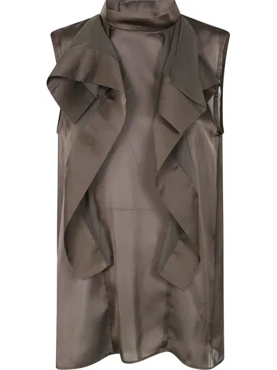 SACAI SATIN X CHIFFON PULLOVER,25.07924 501 KHAKI