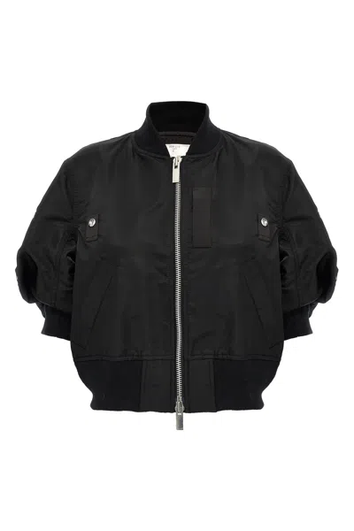 Sacai 3/4 Sleeve Bomber Jacket In Black