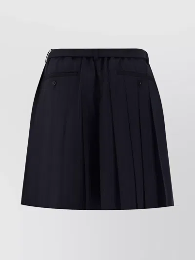 Sacai A-line Pinstripe Pleated Shorts With Removable Belt In Black