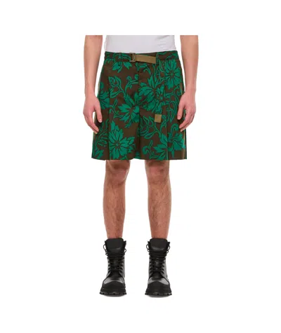 Sacai All-over Pattern-printed Shorts In Green