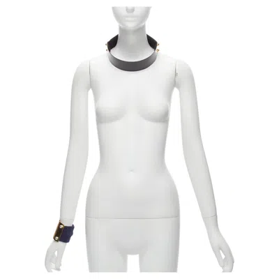 Pre-owned Sacai Ambush Black Gold Navy Metal Studs Terrycloth Cuff Xl Choker Set In Blue