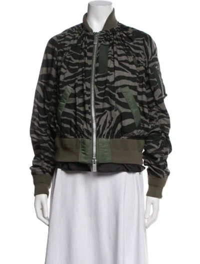 Pre-owned Sacai Animal Print Bomber Jacket In Green