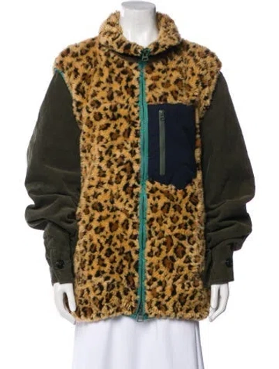 Pre-owned Sacai Animal Print Faux Fur Jacket In Green