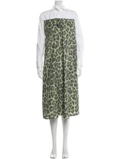 Pre-owned Sacai Animal Print Midi Length Dress In Green