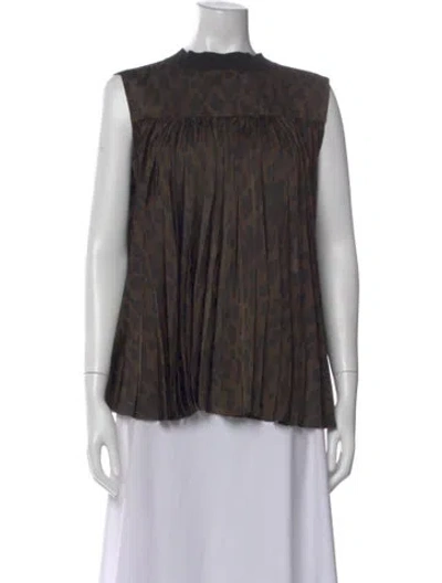 Pre-owned Sacai Animal Print Mock Neck Top In Brown