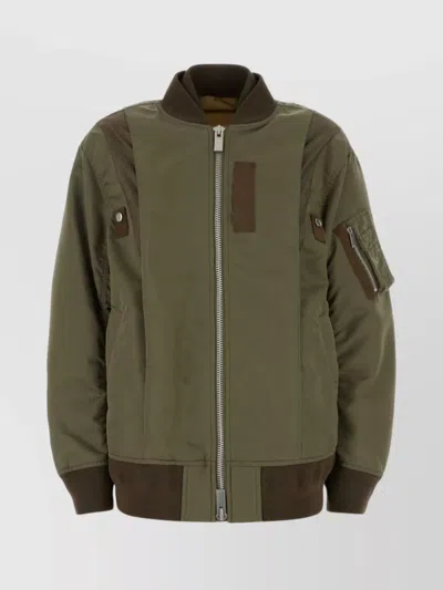 Sacai Army Green Nylon Bomber Jacket