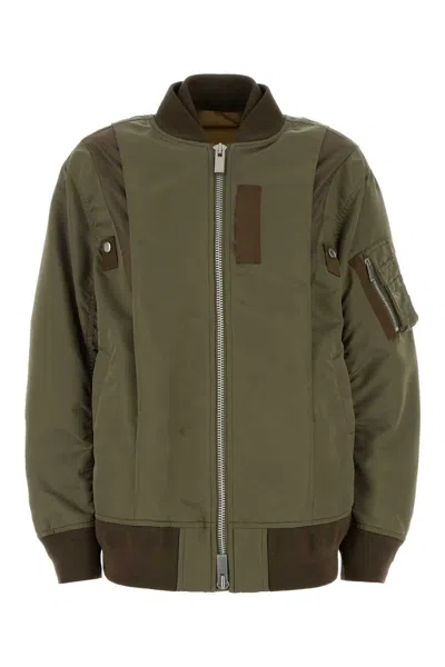 SACAI SACAI ARMY GREEN NYLON BOMBER JACKET