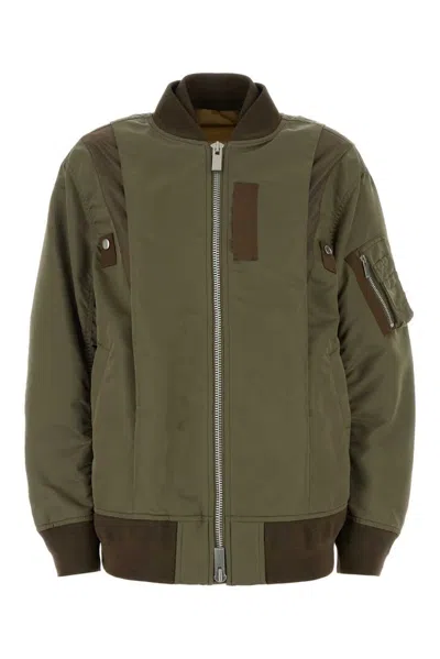 Sacai Army Green Nylon Bomber Jacket