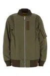 Sacai Army Green Nylon Bomber Jacket In Beige