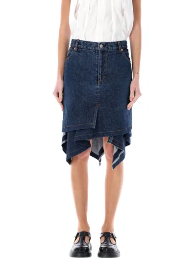 Sacai Asymmetric Blue Denim Skirt For Women